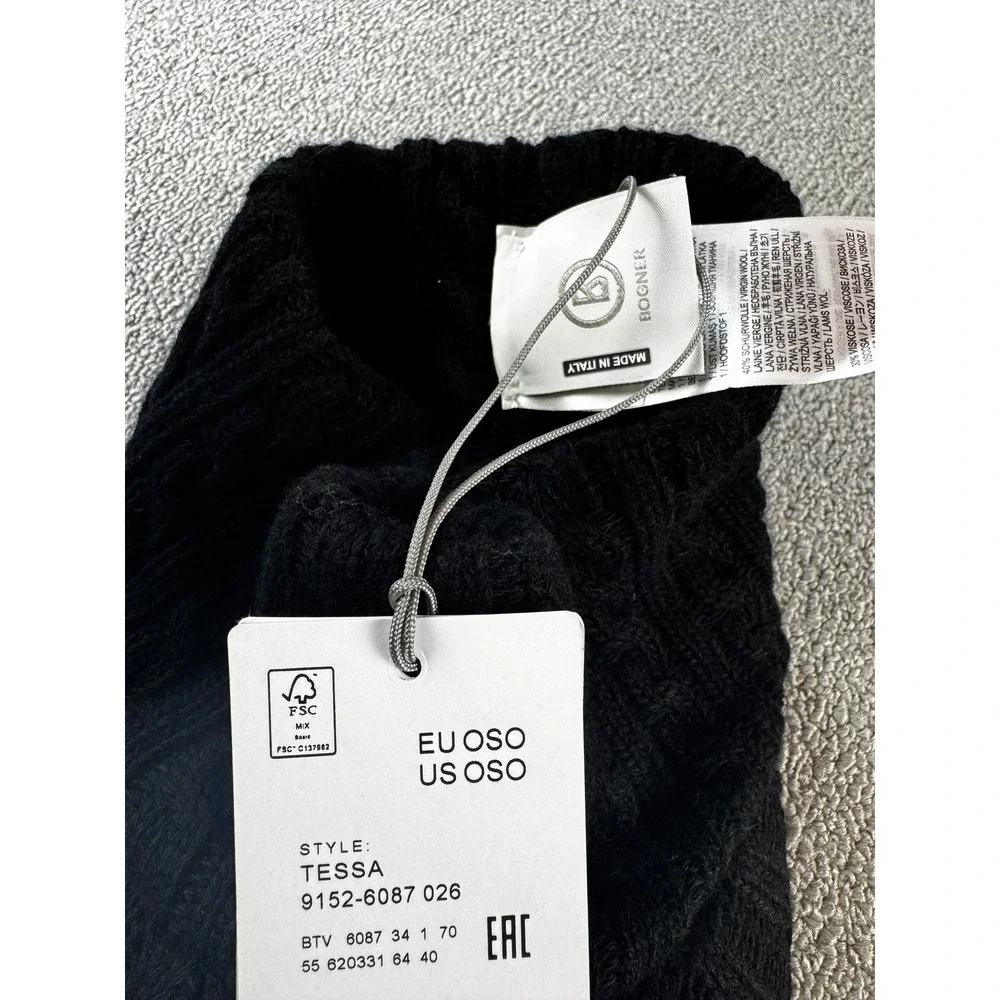 Bogner Tessa Visor Hat Black Cable‎ Knit Wool Cashmere Blend Outdoors Active New